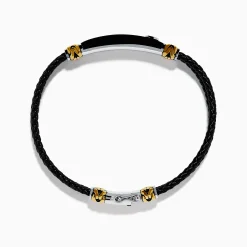 Mens|Effy Jewelry Men's 925 Sterling Silver and Leather Onyx Bracelet