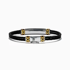 Mens|Effy Jewelry Men's 925 Sterling Silver and Leather Onyx Bracelet