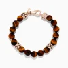Mens|BH Multi Men's 925 Sterling Silver Rose Gold Plated Tigers Eye Bead Bracelet