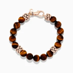 Mens|BH Multi Men's 925 Sterling Silver Rose Gold Plated Tigers Eye Bead Bracelet