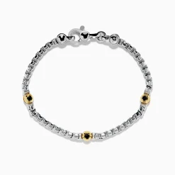 Mens|Effy Jewelry Men's 925 Sterling Silver u0026 18K Yellow Gold Black Spinel Bracelet
