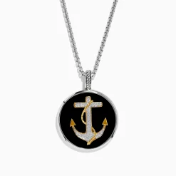 Mens|Effy Jewelry Men's 925 Sterling Silver White Topaz and Onyx Anchor Pendant