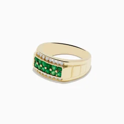 Mens|Effy Jewelry Men's Brasilica 14K Yellow Gold Emerald and Diamond Ring