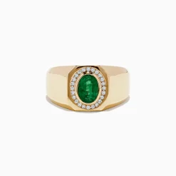 Mens|Effy Jewelry Men's Brasillica 14K Yellow Gold Diamond and Emerald Ring