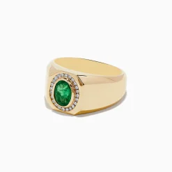 Mens|Effy Jewelry Men's Brasillica 14K Yellow Gold Diamond and Emerald Ring