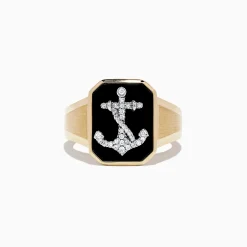 Mens|Effy Jewelry Men's 14K Two Tone Gold Agate and Diamond Anchor Ring, 1.66 TCW