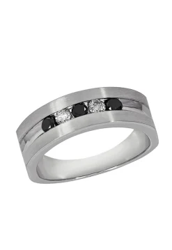 Mens|Effy Jewelry Men's 14K White Gold Black and White Diamond Ring, 0.49 TCW
