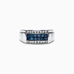 Mens|Effy Jewelry Men's 14K White Gold Blue and White Diamond Ring, 1.0 TCW