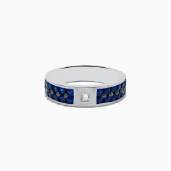 Mens|Effy Jewelry Men's 14K White Gold Blue Sapphire and Diamond Ring, 1.69 TCW