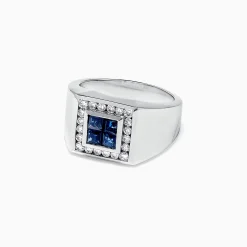 Mens|Effy Jewelry Men's 14K White Gold Sapphire and Diamond Ring, 1.69 TCW