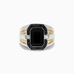 Mens|Effy Jewelry Men's 14K White u0026 Yellow Gold White and Black Diamond Onyx Ring