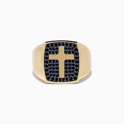 Mens|Effy Jewelry Men's 14K Yellow Black Sapphire Gold Cross Ring