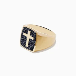 Mens|Effy Jewelry Men's 14K Yellow Black Sapphire Gold Cross Ring