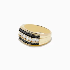 Mens|Effy Jewelry Men's 14K Yellow Gold Black and White Diamond Ring