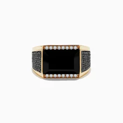 Mens|Effy Jewelry Men's 14K Yellow Gold Black and White Diamond and Onyx Ring
