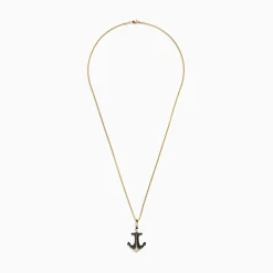 Mens|Effy Jewelry Men's 14K Yellow Gold Black and White Diamond Anchor Pendant, 0.73 TCW