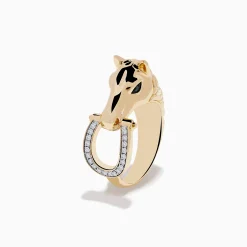 Mens|Effy Jewelry Men's 14K Yellow Gold Black and White Diamond Horse Ring
