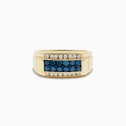 Mens|Effy Jewelry Men's 14K Yellow Gold Blue and White Diamond Ring