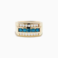 Mens|Effy Jewelry Men's 14K Yellow Gold Blue and White Diamond Ring