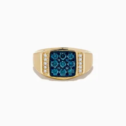 Mens|Effy Jewelry Men's 14K Yellow Gold Blue and White Diamond Ring