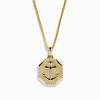 Mens|Effy Jewelry Men's 14K Yellow Gold Blue Sapphire and Diamond Anchor Pendant