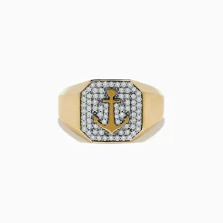 Mens|Effy Jewelry Men's 14K Yellow Gold Diamond Anchor Ring