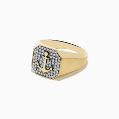 Mens|Effy Jewelry Men's 14K Yellow Gold Diamond Anchor Ring