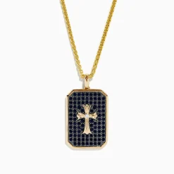 Mens|Effy Jewelry Men's 14K Yellow Gold Diamond and Black Sapphire Cross Pendant