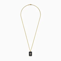 Mens|Effy Jewelry Men's 14K Yellow Gold Diamond and Black Sapphire Cross Pendant