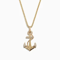 Mens|Necklaces & Pendants|Effy Jewelry Mens 14K Yellow Gold Diamond Anchor Pendant, 0.18 TCW