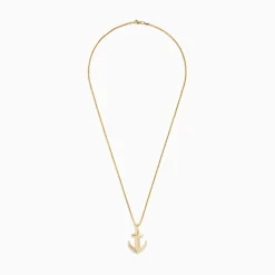 Mens|BH Multi Men's 14K Yellow Gold Diamond Anchor Pendant, 0.11 TCW