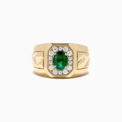 Mens|Effy Jewelry Men's 14K Yellow Gold Emerald and Diamond Ring, 1.55 TCW