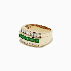 Mens|BH Multi Men's 14K Yellow Gold Emerald and Diamond Ring, 1.78 TCW
