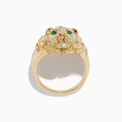 Mens|Effy Jewelry Men's 14K Yellow Gold Emerald and Diamond Lion Ring