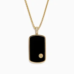 Mens|BH Multi Men's 14K Yellow Gold Onyx and Diamond Dog Tag Pendant, 1.00 TCW
