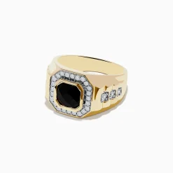 Mens|Effy Jewelry Men's 14K Yellow Gold Onyx and Diamond Ring