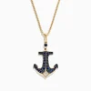 Mens|Effy Jewelry Men's 14K Yellow Gold Sapphire and Diamond Anchor Pendant, 0.96 TCW