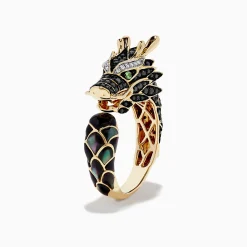 Mens|Effy Jewelry Men's 14K Yellow Gold Tsavorite and Multi Diamond Dragon Ring