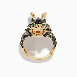 Mens|Effy Jewelry Men's 14K Yellow Gold Tsavorite and Black Diamond Dragon Ring