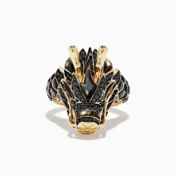 Mens|Effy Jewelry Men's 14K Yellow Gold Tsavorite and Black Diamond Dragon Ring