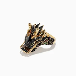 Mens|Effy Jewelry Men's 14K Yellow Gold Tsavorite and Black Diamond Dragon Ring