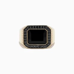 Mens|Effy Jewelry Men's 14K Yellow Gold White and Black Diamond Onyx Ring