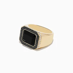 Mens|Effy Jewelry Men's 14K Yellow Gold White and Black Diamond Onyx Ring
