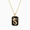 Mens|Effy Jewelry Men's 14K Yellow Gold White and Black Diamond Agate Dragon Dog Tag Pendant