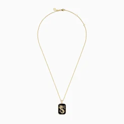 Mens|Effy Jewelry Men's 14K Yellow Gold White and Black Diamond Agate Dragon Dog Tag Pendant