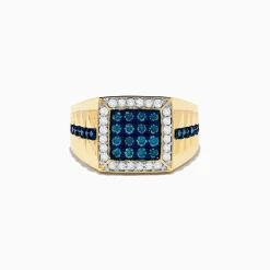 Mens|Effy Jewelry Men's 14K Yellow Gold White and Blue Diamond Ring