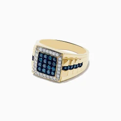 Mens|Effy Jewelry Men's 14K Yellow Gold White and Blue Diamond Ring