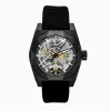 Watches|Effy Jewelry Men's Skeleton Diamond Cut Sapphire Crystal Black Plated Titanium and Silicone Watch