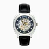 Watches|Effy Jewelry Men's Skeleton 41mm Sapphire Crystal Stainless Steel and Black Leather Watch