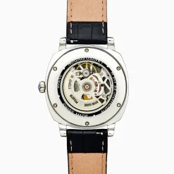 Watches|Effy Jewelry Men's Skeleton 41mm Sapphire Crystal Stainless Steel and Black Leather Watch